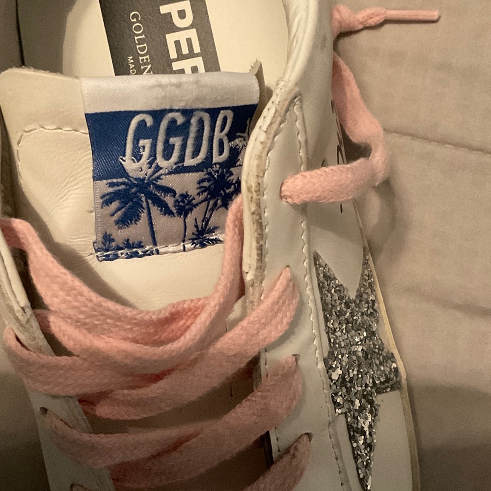 Golden Goose White Sneakers with Pink Laces and Silver Star - Picture 9 of 12